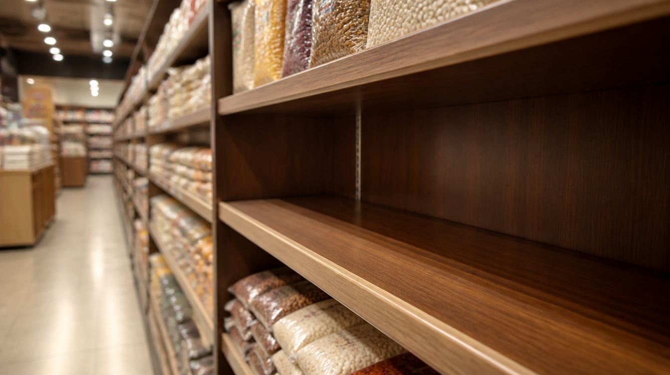 Dry-goods aisle with an empty shelf facing at eye level.